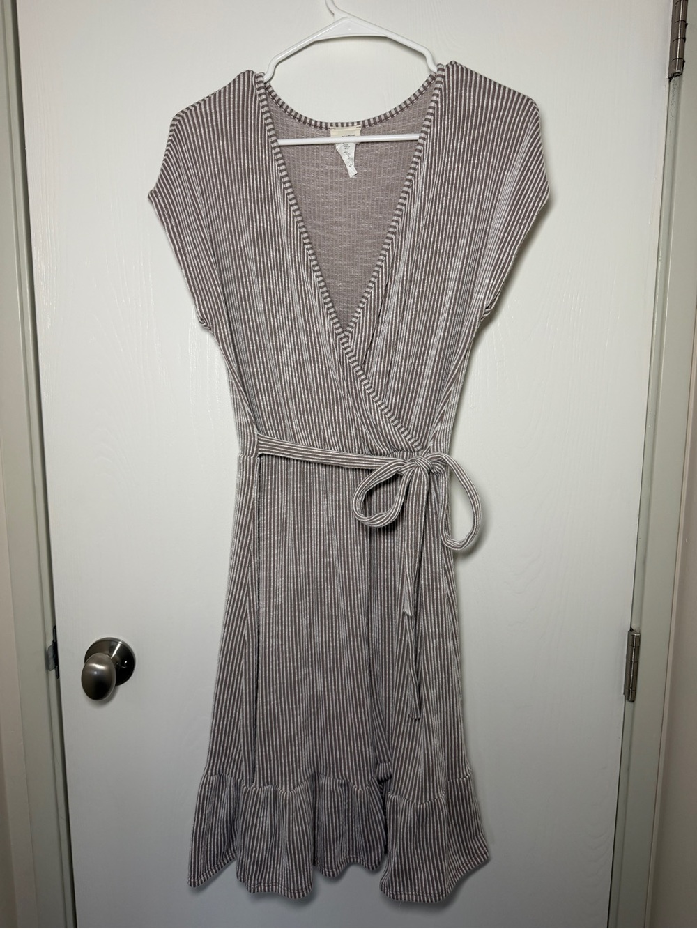 Caution to the Wind Tan & White Striped Dress